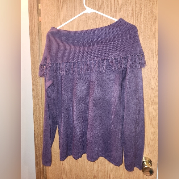 Christopher & Banks Purple Cowl Neck Sweater With Fringe - Picture 8 of 8